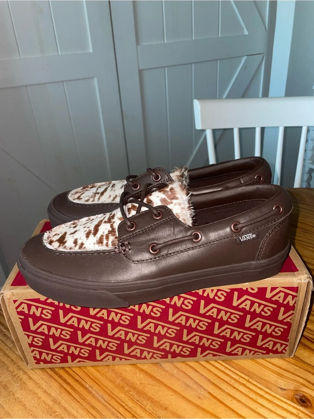 Vans 2 Eyelet Boat Shoe Pony Hair Dark Brown VN000Z96DRB Sz M 7.5/W 9 NWB